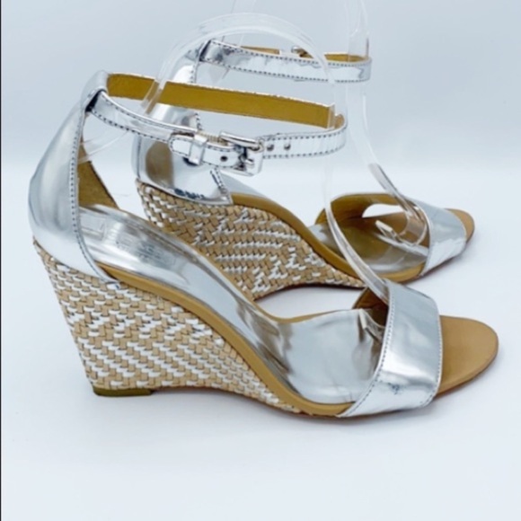 Coach Open Toe silver ankle wrap Basketwave Wedges - Picture 6 of 8